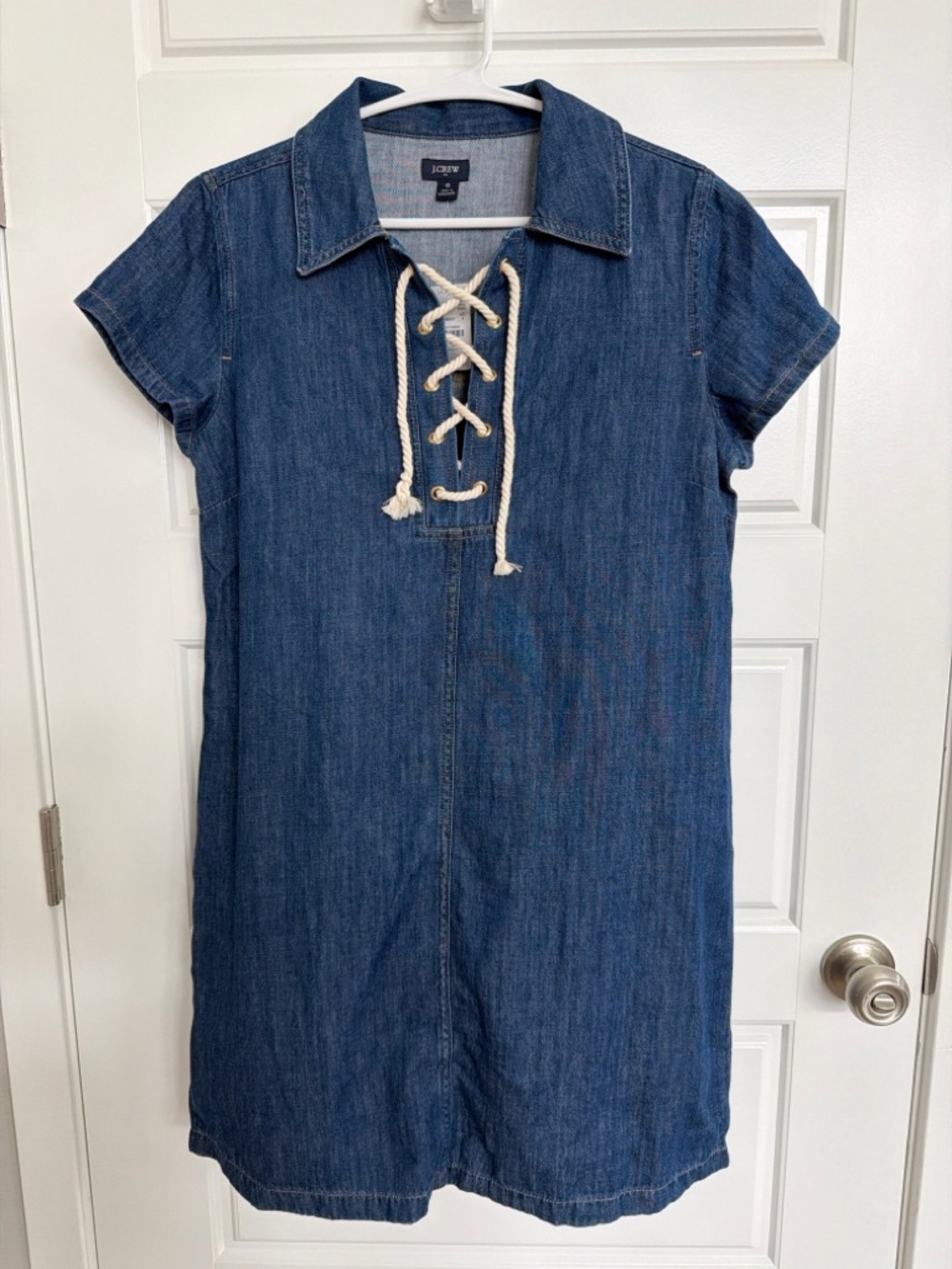 J.Crew Factory Denim Lace-Up Dress Size 6 Chambray Mini Style CK005 NWT.